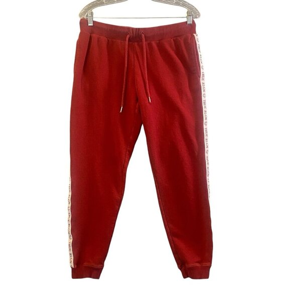 TRUE RELIGION Men Jogger Size M Red Ticket Graphic Mid Rise Sweatpants Sports - Picture 1 of 12